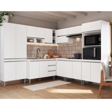Imagem de Cozinha Modulada Athena 8 Peças 3 Balcões 3 Armários Torre Quente E Paneleiro Branco