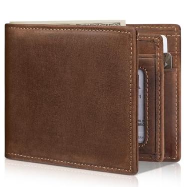 Imagem de Artpaxy Carteira masculina dobrável de couro legítimo com bloqueio RFID, Marrom café, Retrô