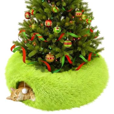 Imagem de Thyle Cama de túnel de Natal para gatos de 0,9 m x 0,9 m x 25 cm embaixo da árvore de Natal para gatos internos, túnel de donut de Natal com almofada lavável, brinquedo redondo dobrável para animais