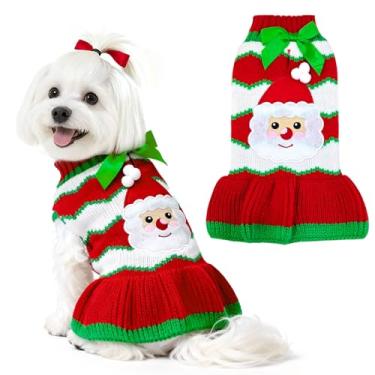 Imagem de XGDMEIL Suéter de Natal para cães pequenos, médios, gatos, Papai Noel, Natal, malha, listrado, com orifício de trela, gola rolê, pulôver de malha para meninas e cães, roupas quentes de inverno (M)