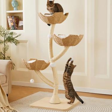 Imagem de Torre de arranhar árvore de gato moderna de 132 cm de altura com 3 camas