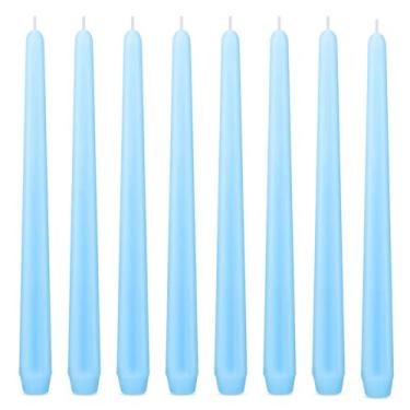 Imagem de Conjunto de 8 velas cônicas de cor azul claro de 25,4 cm, sem cheiro, 25,4 cm de altura, castiçais finos para decoração de mesa de jantar e festa em casa