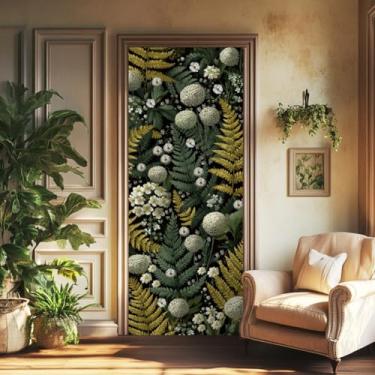 Imagem de arricraft 2 adesivos autoadesivos de porta, 80 cm x 199 cm, folhas de samambaia, flores silvestres, adesivos de murais de porta, portas de PVC, papel de parede removível, decoração para quartos, sala