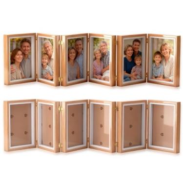 Imagem de AceOrbit 2 porta-retratos dobráveis com 6 molduras articuladas, dobrável, 13 x 18 cm, madeira natural de alta definição, suporte de colagem rústica, para exibição de mesa, família, aniversário, Natal