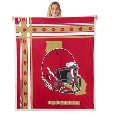 Imagem de jejeloiu Cobertor de lã de lã de ovelha de futebol americano para crianças, meninos, decoração de ouro vermelho para sala de estar, esportes, bola, decoração de jogos para sofá-cama (São Francisco