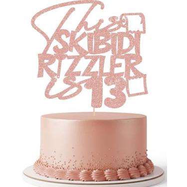 Imagem de This Skibidi Rizzler is 13 Cake Topper Glitter Funny 13th Birthday Cake Decorations for Teen Girl Birthday Party Decoration (Rose Gold)
