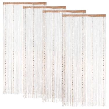 Imagem de Pacote com 4 cortinas decorativas com contas para porta, divisória de quarto com franjas penduradas, painel de parede, boho, borla, tela com 5 fileiras de contas para porta de janela, armário de