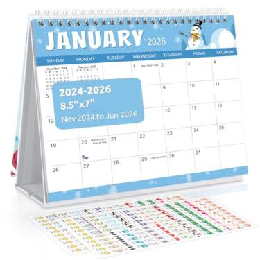 Imagem de SKYDUE Calendário de mesa 2024-2025, julho de 2024 a dezembro de 2025, calendário pequeno de 18 meses com adesivos de planejador, agenda de mesa de 21,6 x 17,8 cm, arco-íris