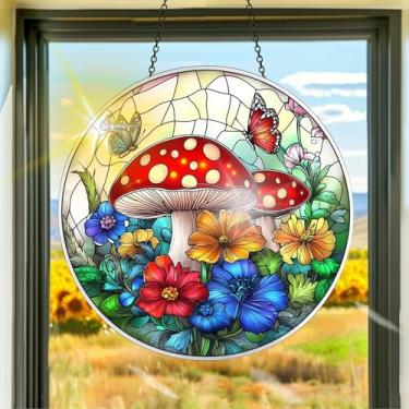 Imagem de Acrílico colorido, apanhador de sol, decoração de janela de flores de cogumelo, arte de parede de arco-íris, para quarto, varanda, interior e exterior, jardim, enfeites de Natal, decoração 19 x 19 cm