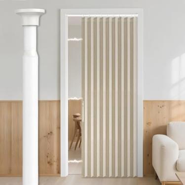 Imagem de Cortina de vidro AJAZZ deslizante invisível para porta sanfonada 100% blackout para quarto, sala de estar (1 pacote, 111 L x 198 C, amarelo creme + varão)