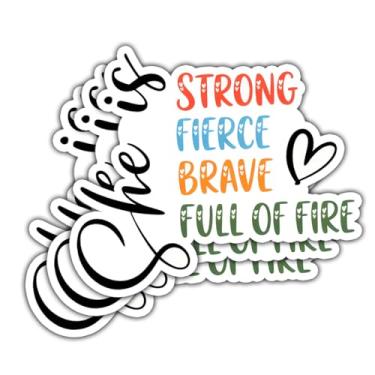Imagem de Adesivo com citação motivacional inspiradora She is Strong Fierce Brave Full of Fire para mulheres, meninas, laptop, garrafa de água, caderno, telefone, carro, presente