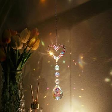 Imagem de Encantador solar de cristal em forma de coração com pedras preciosas multicoloridas, elegante, boêmio, para pendurar na janela, para casa, jardim, presente exclusivo para o dia dos namorados
