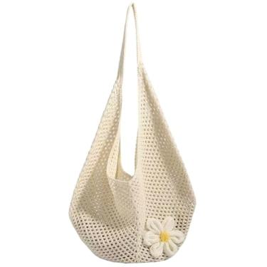 Imagem de Bolsa feminina de tecido de verão para praia, bolsa de ombro de grande capacidade, bolsa de palha para férias, Branco