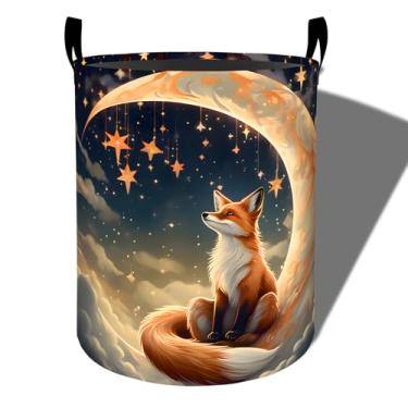 Imagem de amepay Cesto de roupa suja Dreamy Fox, pano Oxford dobrável com design de lua crescente, cesto de roupas sujas à prova d'água com alças, organizador de brinquedos para banheiro, quarto, dormitório, 50