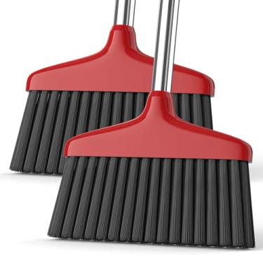 Imagem de Vassoura resistente, pacote com 2, vassouras de ângulo grande, vassoura comercial para varredura interna/externa, para casa, garagem, cozinha, escritório, pátio, lobby, pátio, gramado, concreto