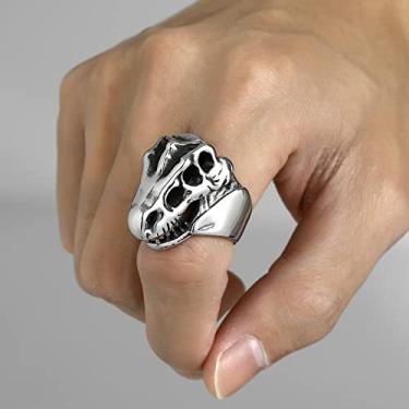 Imagem de Anéis masculinos de caveira dragão dinossauro anel de polegar, 14, Aço inoxidável, Sem pedra preciosa