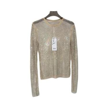 Imagem de Camiseta Feminina Slim Fit Manga Longa - Malha Transparente com Detalh