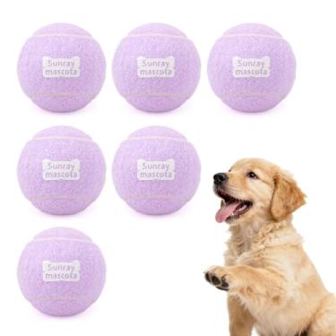 Imagem de Sunraymascota Bolas de tênis para cães de 6,3 cm, pacote com 6, salto silencioso, núcleo de borracha resistente, brinquedos de busca e treinamento duráveis para brincadeiras internas/externas, para