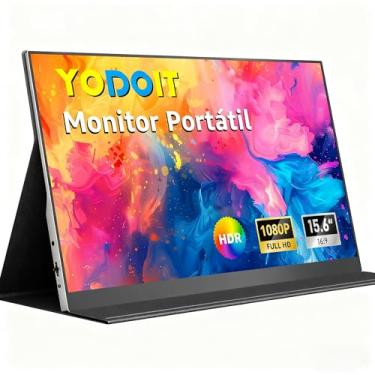 Imagem de Yodoit Monitor Portátil 15,6" 1080P 100% SRGB FHD Tela com Porta USB Tipo C HDMI com Capa Inteligente Compatível com Laptop, PC, MacBook, Xbox, PS5, Phone
