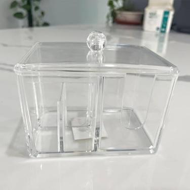 Imagem de Porta Algodão Multiuso – Organizador Acrílico Transparente com Tampa, Divisórias para Higiene, Organizador de Algodão em Acrílico Transparente, Multiuso, com Tampa