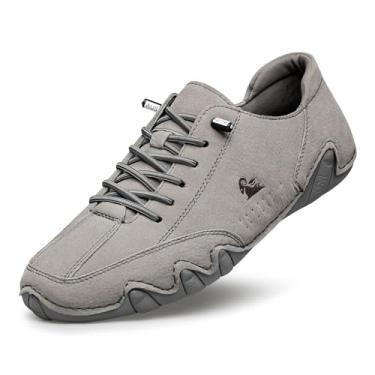 Imagem de OJPO Tênis de condução masculino casual, sem cadarço, moderno, confortável, feito à mão, Chukka, vestido casual, Cinza, 45