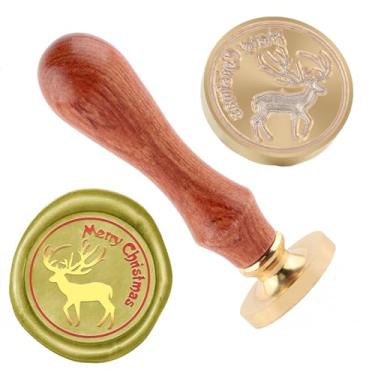 Imagem de Carimbo de lacre de cera de Natal carimbo de selagem de alce latão e uma alça de madeira carimbos cabeça para cartões de natal convites de festa carta envelope cartões de felicitações presentes