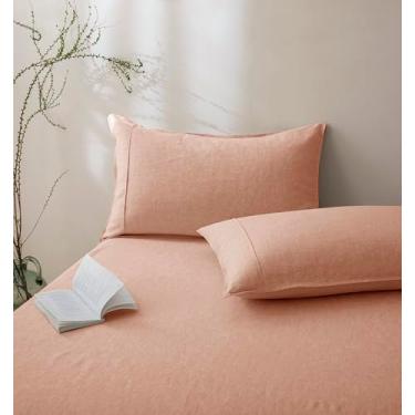 Imagem de Talasily Fronha 100% linho francês tamanho padrão conjunto de 2, fronhas de linho lavado com pedra certificada Oeko-TEX com fecho de envelope - respirável e refrescante para quem dorme quente (rosa