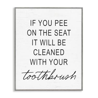 Imagem de Stupell Industries Arte giclée emoldurada cinza Sassy Clean With Toothbrush Warning, design por Lettered and Lined, 76 x 61 cm