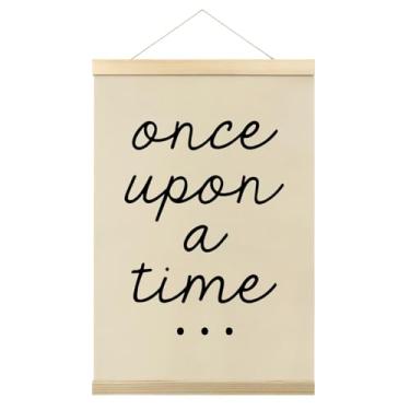 Imagem de Moldura para pendurar pôsteres com citações inspiradoras, Once Upon a Time Canvas Hanging Flag Wall Sign Decor Gift, Arte de parede minimalista para quarto de jogos