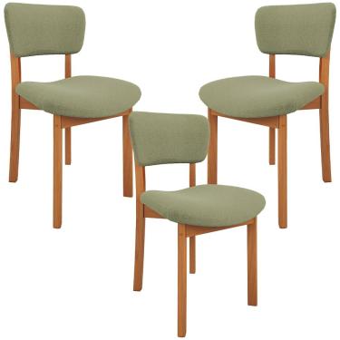 Imagem de Kit 03 Cadeiras Para Sala de Jantar Cozinha Living Estofada Dara L02 Bouclê Oliva - Lyam Decor