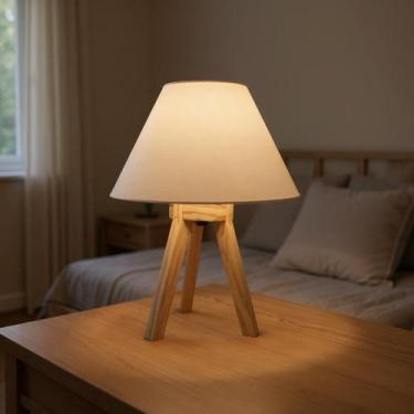 Imagem de Kit 2 Abajur Luminária de Mesa Madeira Quarto Cúpula Para Criado Bivol