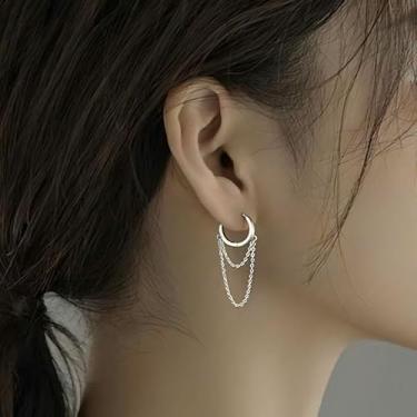 Imagem de Brincos femininos banhados a ouro de prata esterlina 925 modernos com borla, corrente de elos pendentes, pequenos brincos de argola para mulheres, brinco elegante e elegante, joia de verão para sua