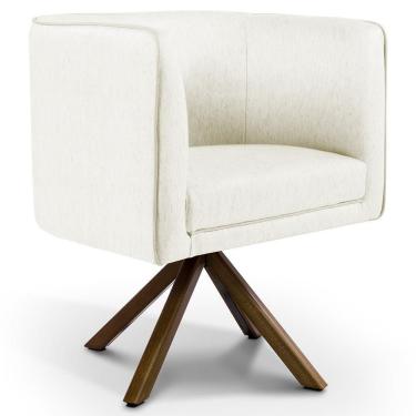 Imagem de Poltrona Base Giratória De Madeira Veludo Bege C-309