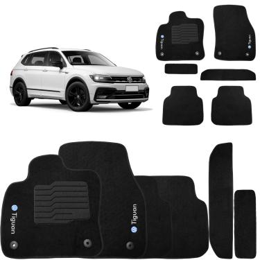 Imagem de Jogo de Tapete Carpete Tiguan 2018 a 2025 Preto 7 Lugares Fixação Original