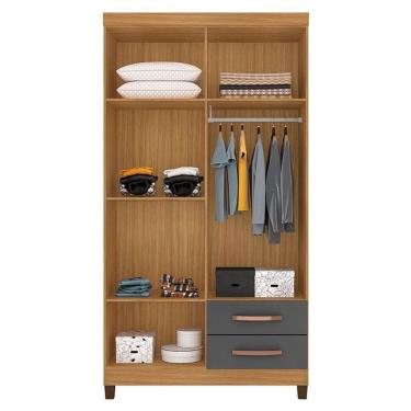 Imagem de Guarda Roupa Solteiro Modena Com Espelho 4 Portas Carvalho Americano Grafite - Incorplac