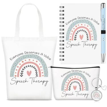 Imagem de Watersay 5 peças de presentes de terapia da fala, bolsa de cosméticos, bolsa de lona, caderno de bobina, caneta esferográfica e chaveiro para mulheres, escritório, escola, graduação, advogada, colega