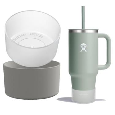 Imagem de OAWEEN 2 peças de bota de silicone para copo de viagem Hydro Flask 1,134 g 947 g capa protetora anti-arranhões para garrafa Hydroflask diâmetro inferior de 7 cm a 8,15 cm capa transparente