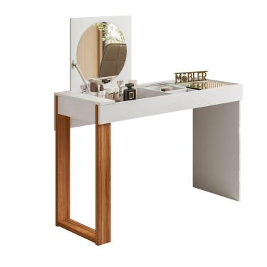 Imagem de Mesa Escrivaninha Office Penteadeira Play Moderna Espelho Branco Fosco Com Cinamomo Mel