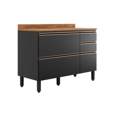 Imagem de Balcão De Cozinha C- Tampo Proença C- 1 Porta E 4 Gavetas 120cm Nogueira-carbono Prime Tx - Demóbile