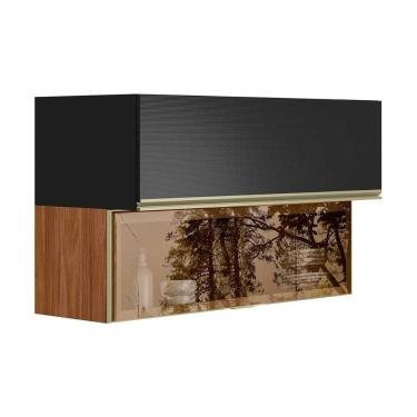 Imagem de Armário Aéreo P- Cozinha Proença C- 2 Portas Basculante (1 C- Vidro Reflecta) 120cm Nogueira-carbono Prime Tx - Demóbile