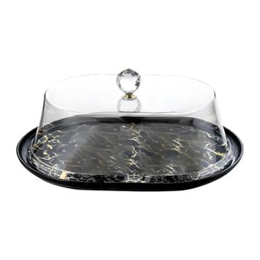 Imagem de DimyFew Capa de bolo de acrílico à prova de poeira, caixa de exposição de pastelaria de acrílico, capa de pão, suporte para bolo de donut para queijo, Oval Black Gold L