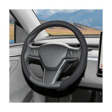 Imagem de Sandfren Capa de volante de couro Nappa para carro, protetor de volante antiderrapante 5D moderno de 38 cm, acessórios de decoração de interiores automotivos respiráveis, universal para veículos