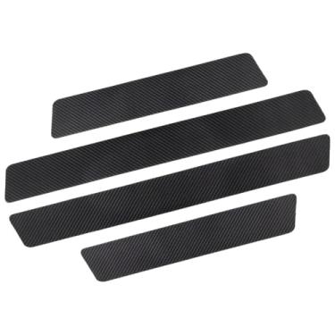 Imagem de Generic Conjunto de protetor de textura de fibra de carbono com 4 peitoris de porta, protetor de entrada automotivo universal, tiras de proteção de para-choque de couro, preto, decoração de carro de