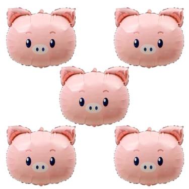 Imagem de BIMSJIA Balões de porco em forma de porco Balão de Mylar para chá de bebê, tema de animais de fazenda, decoração de festa de aniversário, 5 peças