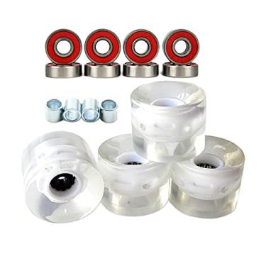 Imagem de Pacote com 4 rodas luminosas para skate Longboard 78A que brilham à noite - aumentam a velocidade, maximizam o desempenho - perfeitas para patinação interna e externa - Material PU - Alto - Branco