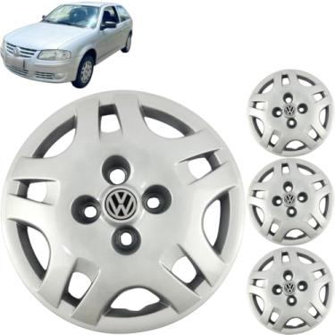 Imagem de Jogo 4 Calotas Aro 13 Vw Gol G4 2006 a 2014 Com Adesivo Logo Vw Resinado Grid 021CA