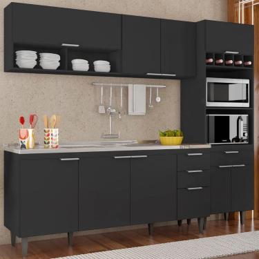 Imagem de Armário De Cozinha Cp02 Com Pia 180cm Pérola Z34 Preto - Mpozenato