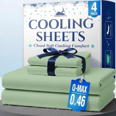 Imagem de SLEEPHORIA Jogo de cama casal com lençóis refrescantes – Roupa de cama com regulação de temperatura para pessoas com sono quente – Lençol de cama com bolso profundo para suores noturnos e conforto