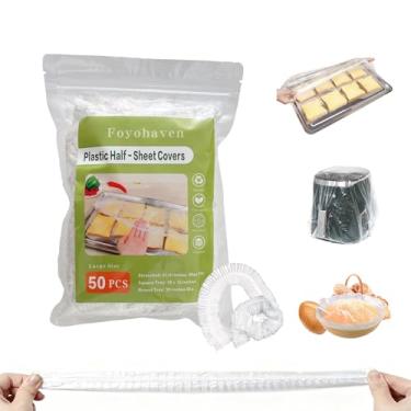 Imagem de 50 peças de capas de plástico elásticas reutilizáveis extra grandes – 33 x 45 cm para formas de meia folha e tigelas de 25 a 48 cm, tampas transparentes sem BPA para impermeabilização de massa