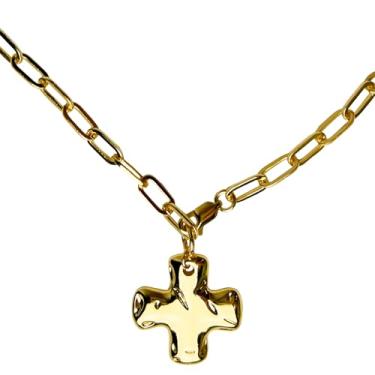 Imagem de BTREEFLO Colar de cruz grossa para mulheres, moderno, banhado a ouro 14K, pingente de cruz, vintage, corrente de clipe de papel, gargantilha para presente